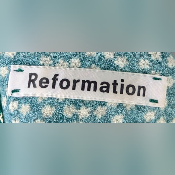 REFORMATION Green White Ditsy Floral Wyoming Button Front Fauna Midi Dress - Picture 9 of 10